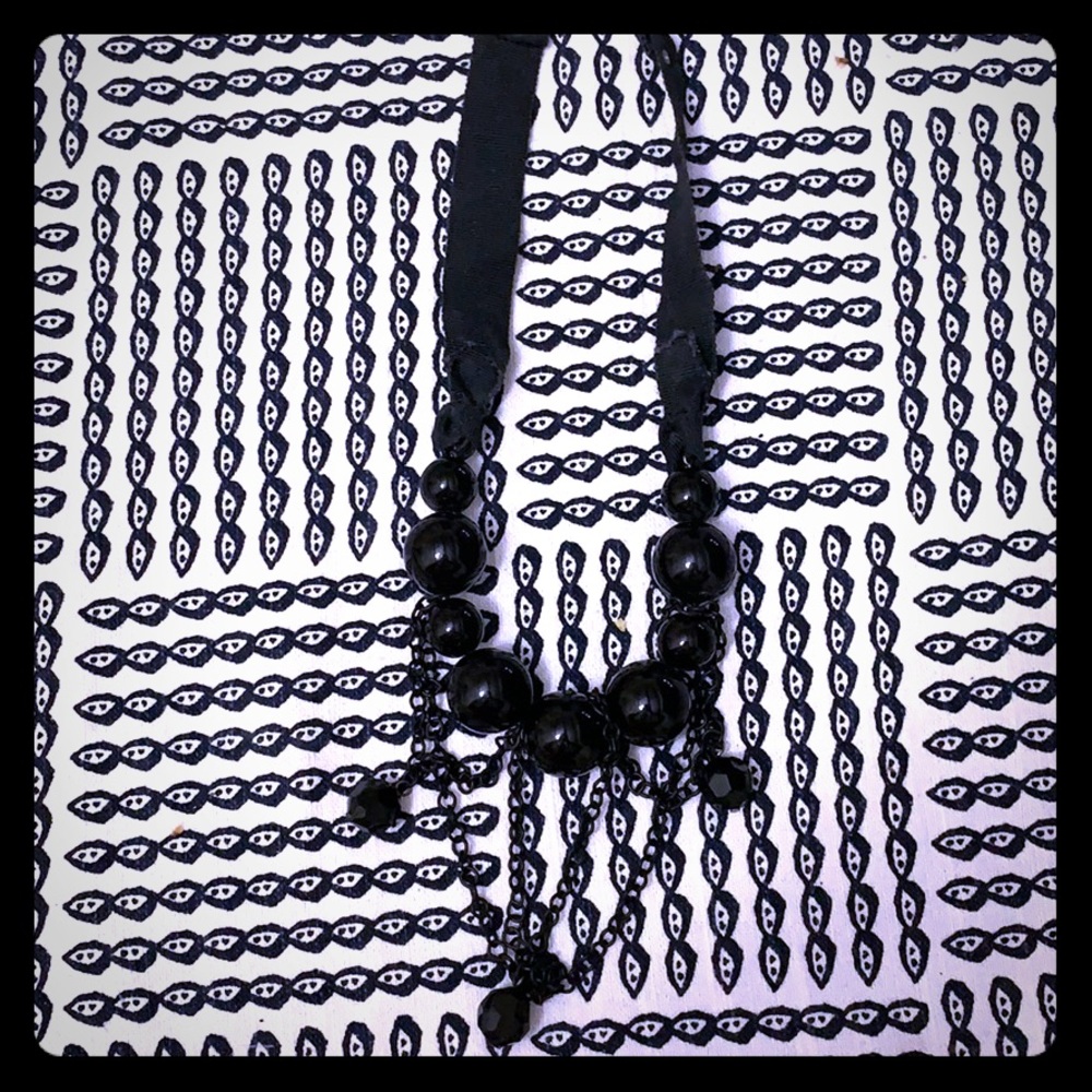 Black Beaded and fabric necklace